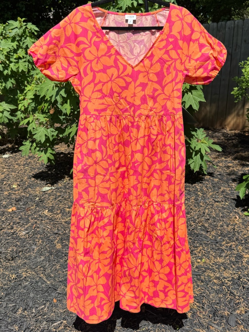 J. Crew Pink & Orange Floral Tiered V-Neck Dress